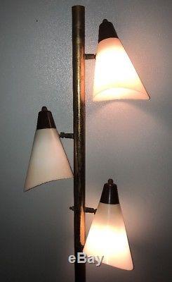 Vintage Mid Century Atomic Pole Lamp Cone Bullet Shades 3 multi- way Lights