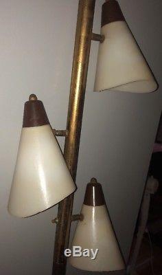 Vintage Mid Century Atomic Pole Lamp Cone Bullet Shades 3 multi- way Lights