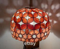 Vintage Mid Century Boho Chic Natural Shell Pink Floral Lamp Shade C