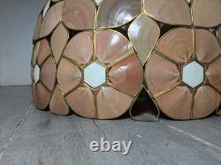Vintage Mid Century Boho Chic Natural Shell Pink Floral Lamp Shade C