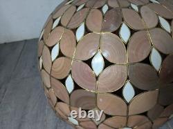 Vintage Mid Century Boho Chic Natural Shell Pink Floral Lamp Shade C