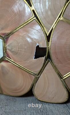 Vintage Mid Century Boho Chic Natural Shell Pink Floral Lamp Shade C