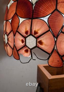 Vintage Mid Century Boho Chic Natural Shell Pink Floral Lamp Shade C