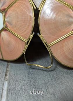 Vintage Mid Century Boho Chic Natural Shell Pink Floral Lamp Shade C