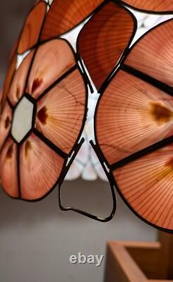 Vintage Mid Century Boho Chic Natural Shell Pink Floral Lamp Shade C