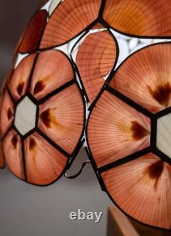 Vintage Mid Century Boho Chic Natural Shell Pink Floral Lamp Shade C