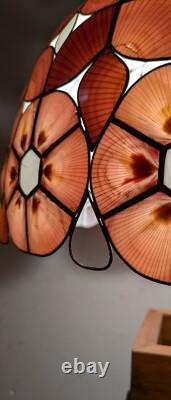 Vintage Mid Century Boho Chic Natural Shell Pink Floral Lamp Shade C