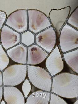 Vintage Mid Century Boho Chic Natural Shell Pink Floral Lamp Shade C