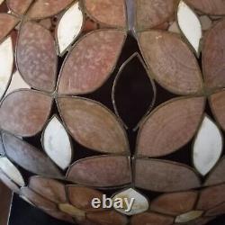 Vintage Mid Century Boho Chic Natural Shell Pink Floral Lamp Shade Large