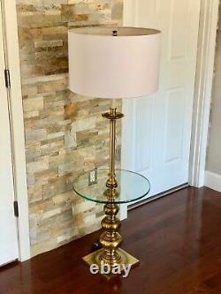 Vintage Mid Century Brass Stiffel Floor Lamp With Glass Table