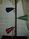 Vintage Mid Century Chrome Tension Pole Floor Lamp With 3 Colored Metal Shades