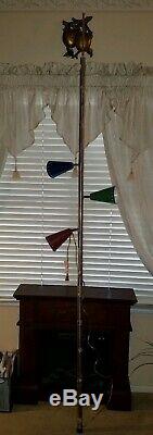 Vintage Mid Century Chrome Tension Pole Floor Lamp with 3 Colored Metal Shades