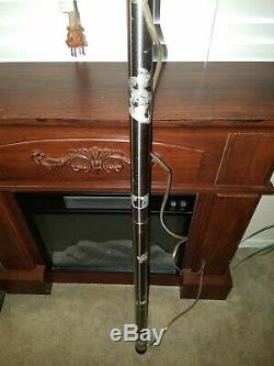 Vintage Mid Century Chrome Tension Pole Floor Lamp with 3 Colored Metal Shades
