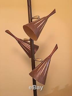 Vintage Mid-Century Danish Modern Tension Pole Floor Lamp, 3 Cone Shades, Eames