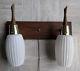 Vintage Mid-century Double Light Wall Lamp Frosted Ribbed Milk Glass Shades