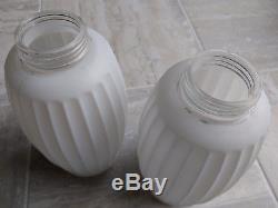Vintage Mid-Century Double Light Wall Lamp Frosted Ribbed Milk Glass Shades