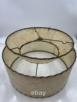 Vintage Mid Century Fiberglass Two Tier Drum Lamp Shade 16x9 Atomic Retro Decor