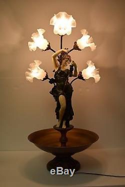 Vintage Mid Century Goddess 39 Tall Table Lamp with 5 Tulip Shades Art Deco MCM