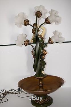 Vintage Mid Century Goddess 39 Tall Table Lamp with 5 Tulip Shades Art Deco MCM