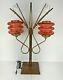 Vintage Mid-century Lamp With Red Glass Shades