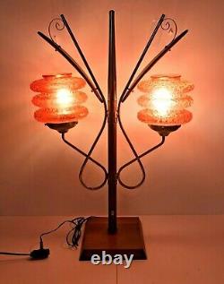 Vintage Mid-Century Lamp With Red Glass Shades