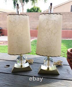 Vintage Mid Century MCM Table Lamps 2 pair with Fiberglass Shades Lucite Gold