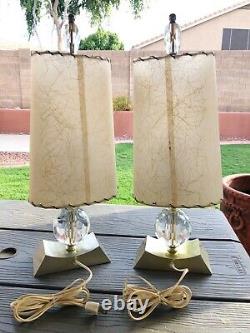 Vintage Mid Century MCM Table Lamps 2 pair with Fiberglass Shades Lucite Gold