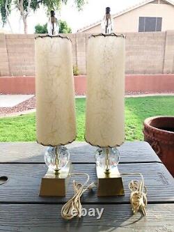 Vintage Mid Century MCM Table Lamps 2 pair with Fiberglass Shades Lucite Gold