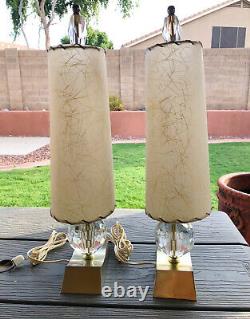 Vintage Mid Century MCM Table Lamps 2 pair with Fiberglass Shades Lucite Gold