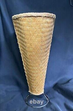 Vintage Mid Century MCM Tall Wicker Woven Retro Lamp Shade Unique. Add Light