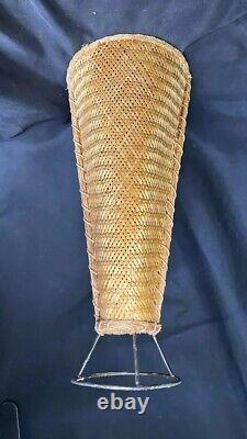 Vintage Mid Century MCM Tall Wicker Woven Retro Lamp Shade Unique. Add Light