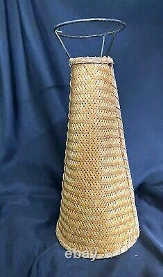 Vintage Mid Century MCM Tall Wicker Woven Retro Lamp Shade Unique. Add Light