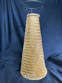 Vintage Mid Century MCM Tall Wicker Woven Retro Lamp Shade Unique. Add Light