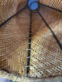 Vintage Mid Century MCM Tall Wicker Woven Retro Lamp Shade Unique. Add Light