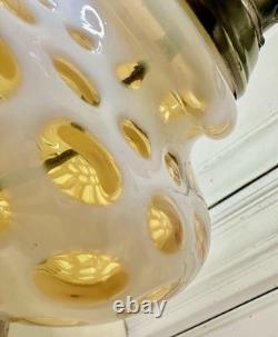 Vintage Mid-Century Milk Glass Amber Honeysuckle Coin Dot Table Lamp