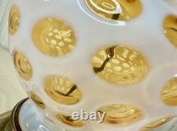 Vintage Mid-Century Milk Glass Amber Honeysuckle Coin Dot Table Lamp