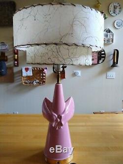 Vintage Mid Century Mod C Miller Pink Gold Bow Lamp Fiber Glass TWO Tier Shade