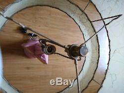 Vintage Mid Century Mod C Miller Pink Gold Bow Lamp Fiber Glass TWO Tier Shade