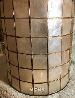 Vintage Mid Century Modern 15 Capiz Shell & Brass Metal Drum Style Lamp Shade