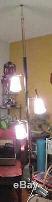 Vintage Mid Century Modern Atomic 3 Light Tension Pole Lamp Glass Shades Works