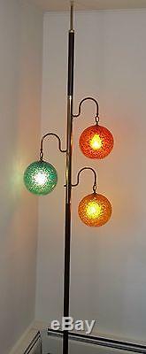 Vintage Mid Century Modern Atomic TENSION POLE Lamp Round Colorful Globe Shades