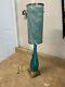 Vintage Mid Century Modern Blue Turquoise Glass Lamp W Iridescent Shade Works