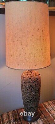 Vintage Mid Century Modern Cork Table Lamp Retro Danish MCM Wood 40 with shade