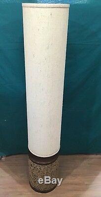 Vintage Mid Century Modern Cork & Wood Floor Lamp withTALL Shade Excellent