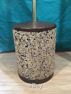 Vintage Mid Century Modern Cork & Wood Floor Lamp withTALL Shade Excellent