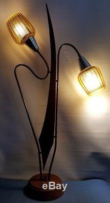 Vintage Mid Century Modern Danish Teak Light Table Lamp Wood W Special Shades