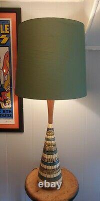 Vintage Mid Century Modern F. A. I. P. FAIP Table Lamp Shade Retro Turquoise & Teak