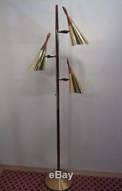 Vintage Mid Century Modern Floor Lamp Perforated Cone Shades 3 Light 60's 70's