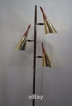Vintage Mid Century Modern Floor Lamp Perforated Cone Shades 3 Light 60's 70's