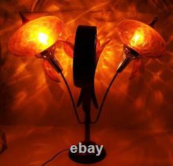 Vintage Mid-Century Modern Lamp with Orange Glass Shades and Wood